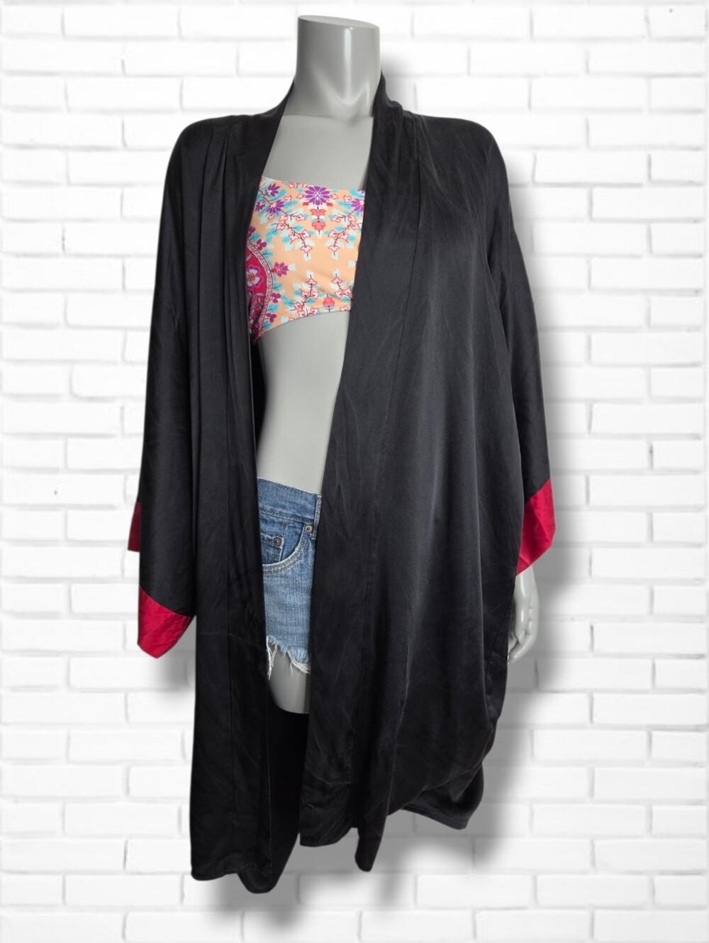 Christine Vancouver 100% Silk Black Kimono Style House Robe Size S